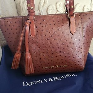 Dooney & Bourke Maxine tote, Ostrich embossed leather in Cognac color.